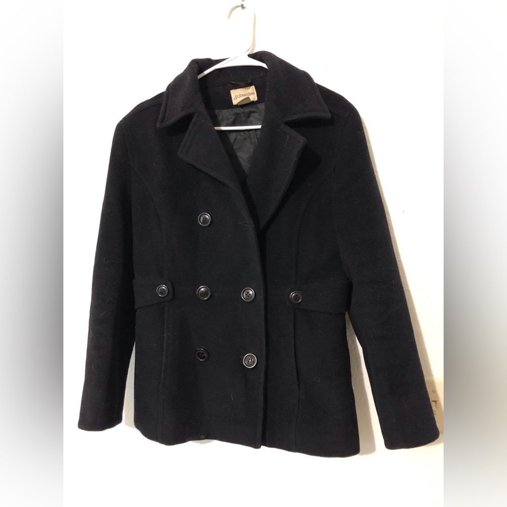 Black wool cashmere blend pea coat St John’s Bay